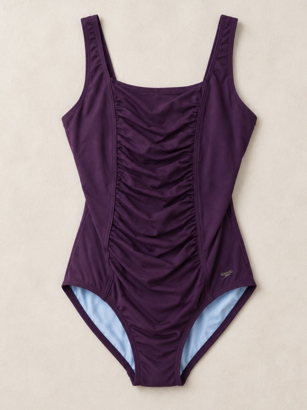 Speedo Ruched One Piece Swimsuit Purple Tummy Control Swimwear Size 16